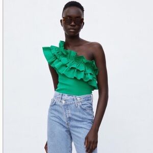 Zara Green Ruffled Bodysuit